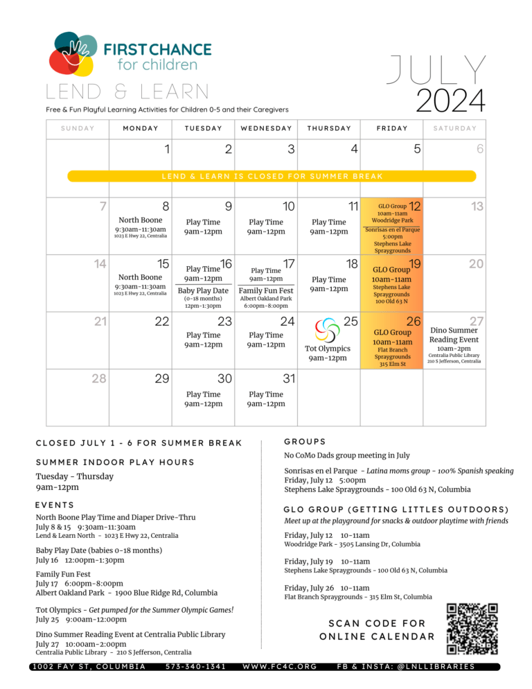 July Lend and Learn Calendar
