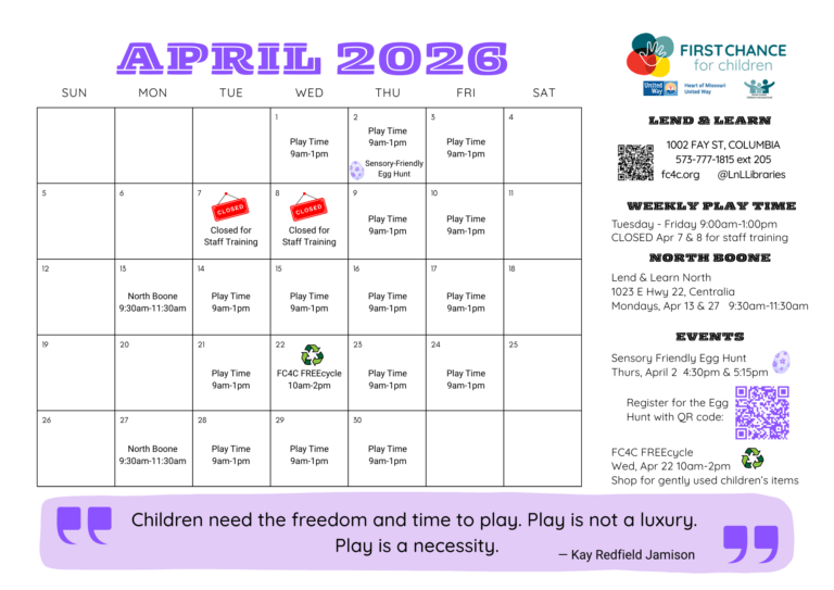 April 2026 Lend & Learn calendar
