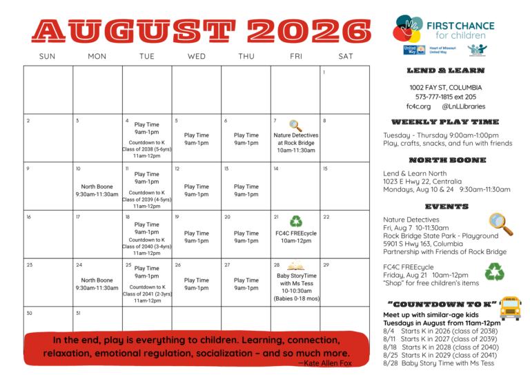 2026 Lend and Learn calendar